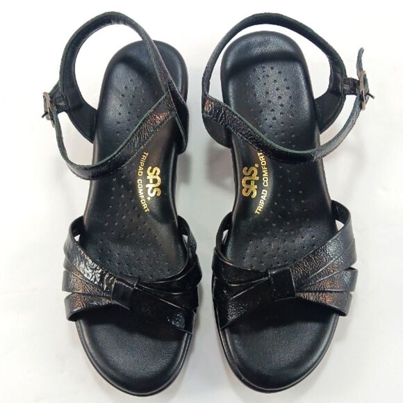 NWOT SAS Strippy Quarter Strap Wedge Black Sandals Womans 6 - Picture 8 of 13